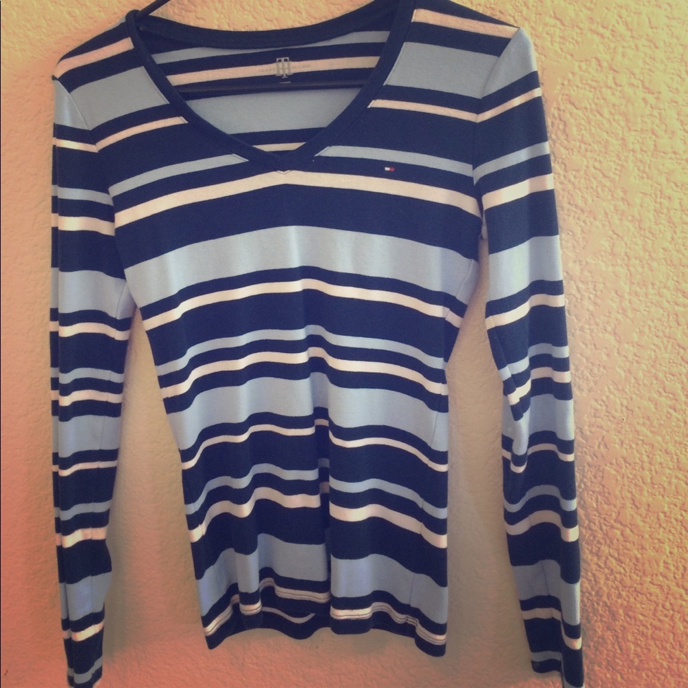 Blue Striped Stretchy Shirt With Great Fitting