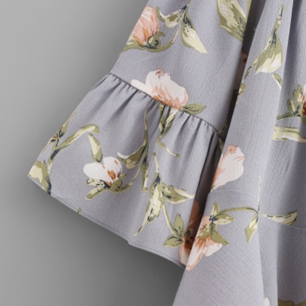 Powder Blue Off-the-Shoulder Floral Print Top - Picture 3 of 4