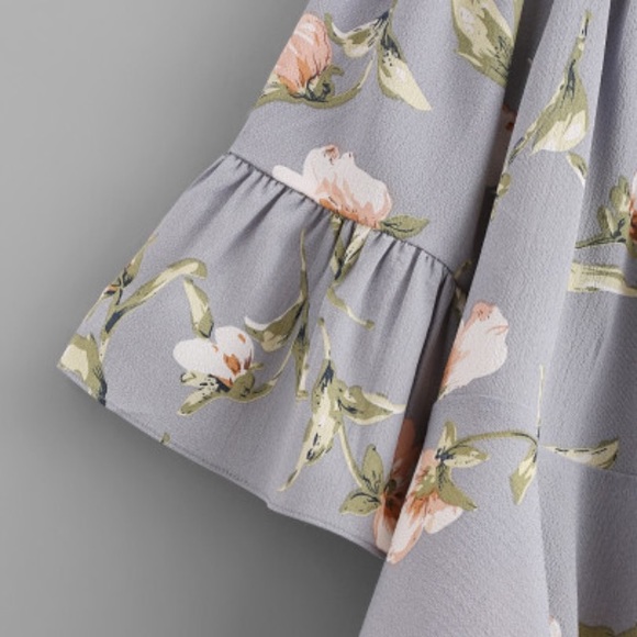 Powder Blue Off-the-Shoulder Floral Print Top - Picture 3 of 4