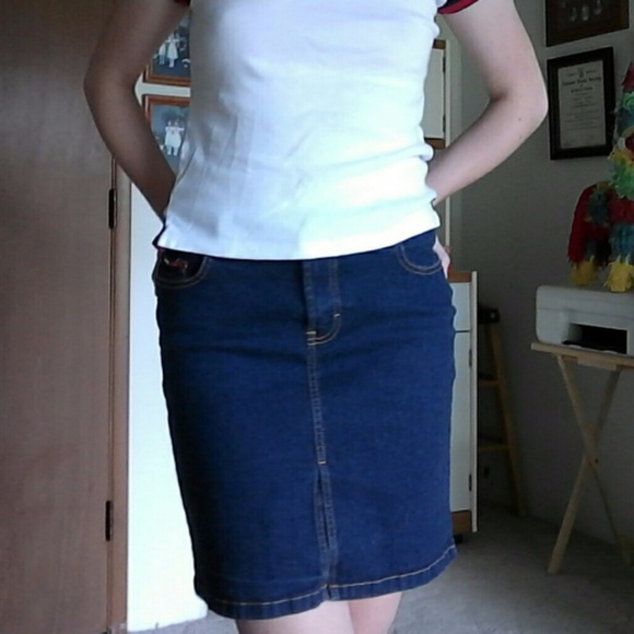 Y2K 2000s Tommy Hilfiger blue slit jean skirt - Picture 2 of 6