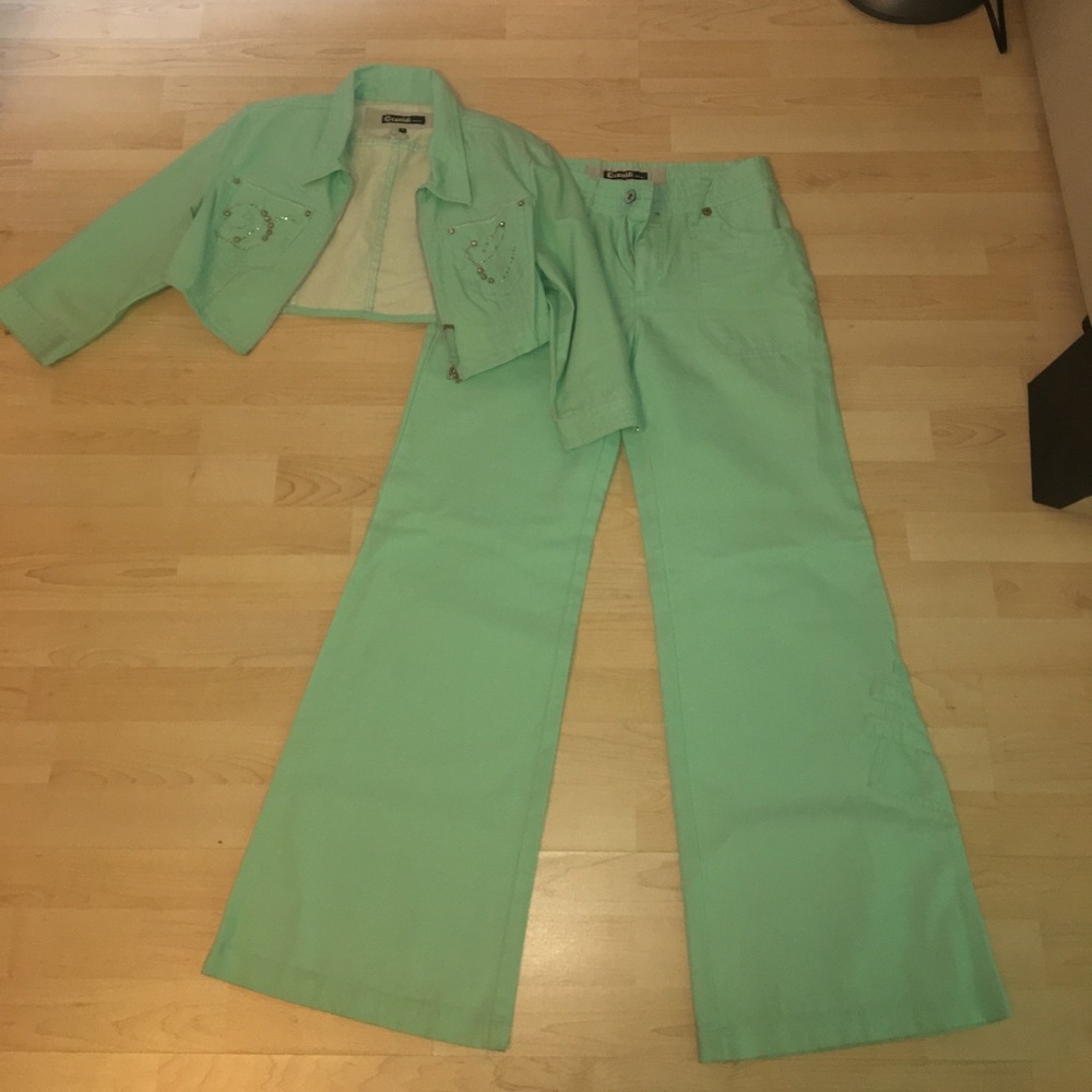 turquoise jean set
