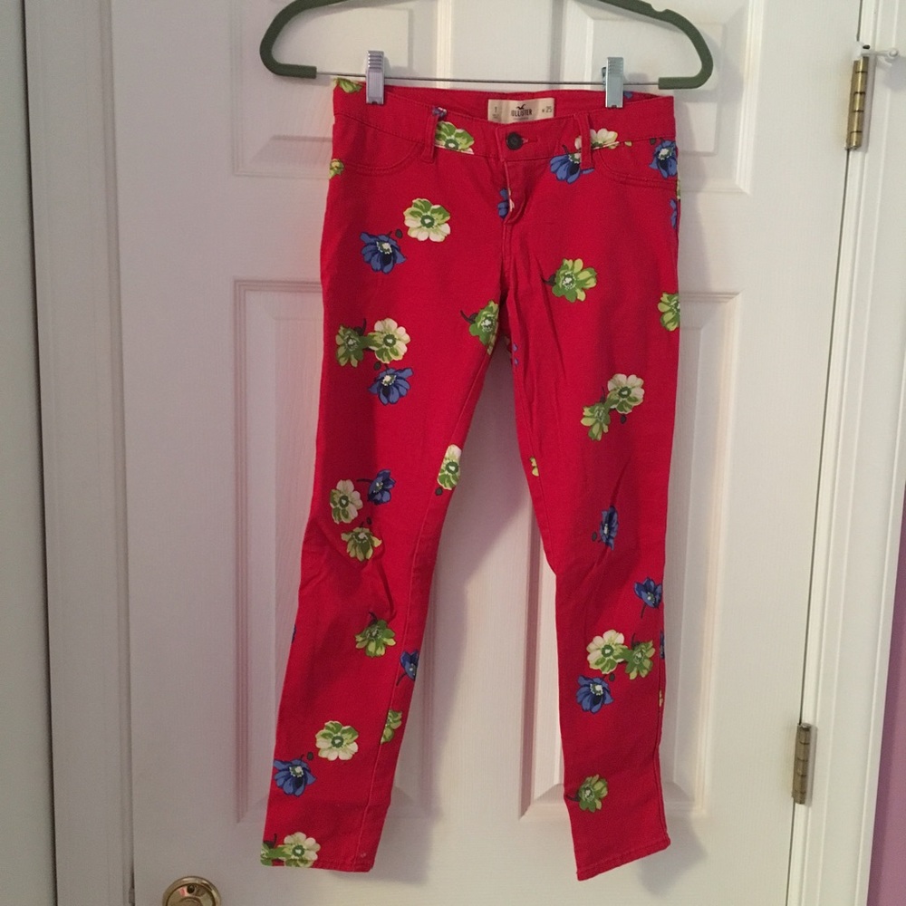 Red Floral Hollister Pants
