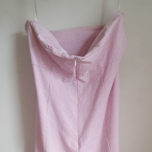 Strapless seersucker pink & white pinstriped dress - Picture 2 of 5
