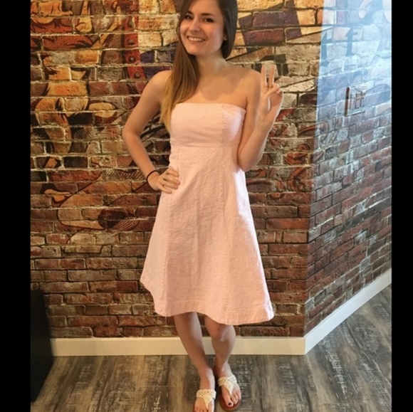 Strapless seersucker pink & white pinstriped dress - Picture 4 of 5