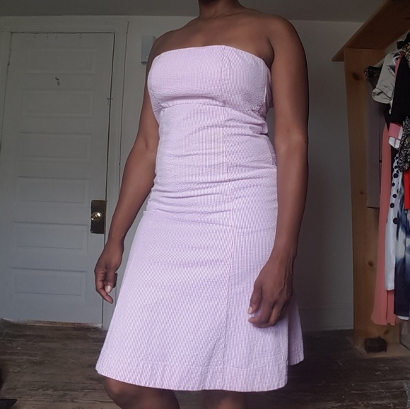 Strapless seersucker pink & white pinstriped dress - Picture 5 of 5