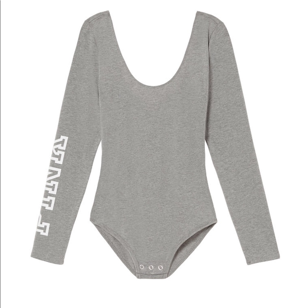 Victoria secret pink logo long sleeve grey bodysui
