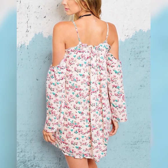 Pink Floral Cold Shoulder Dress - Picture 2 of 6