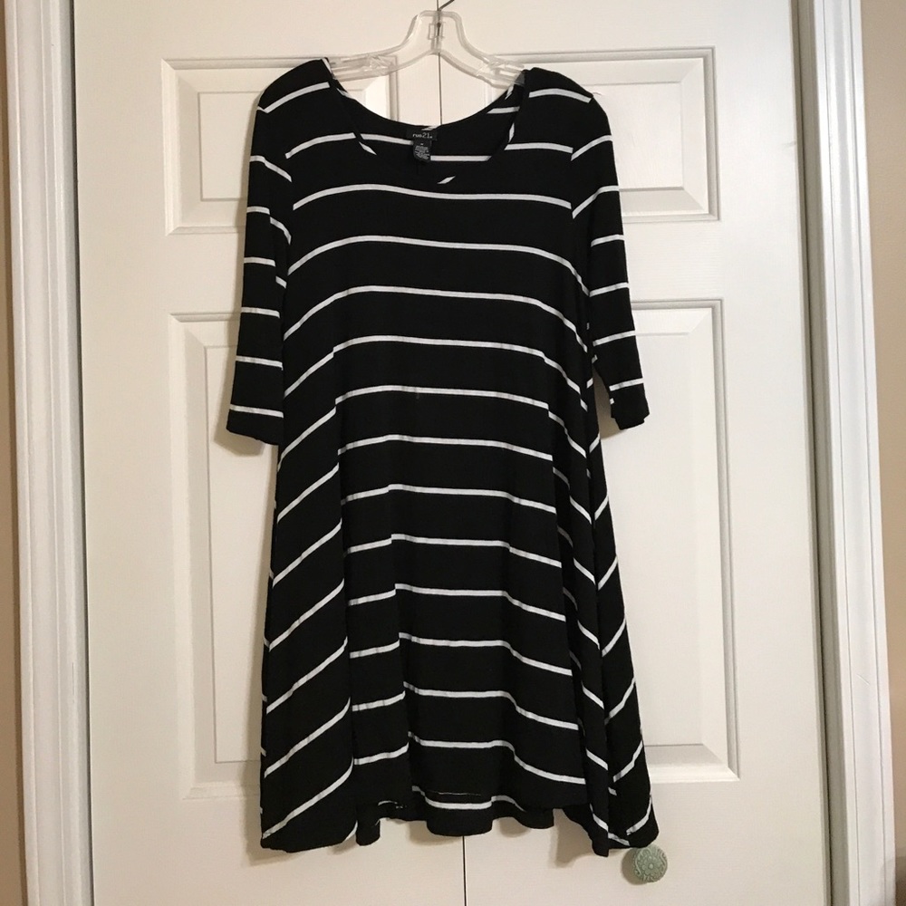 Black and white striped swing dress