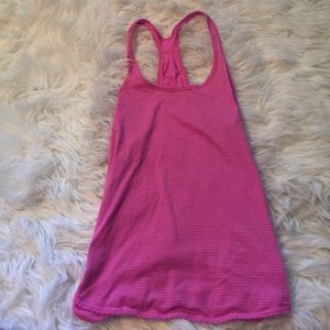 Pink and brown striped Lululemon tank top.