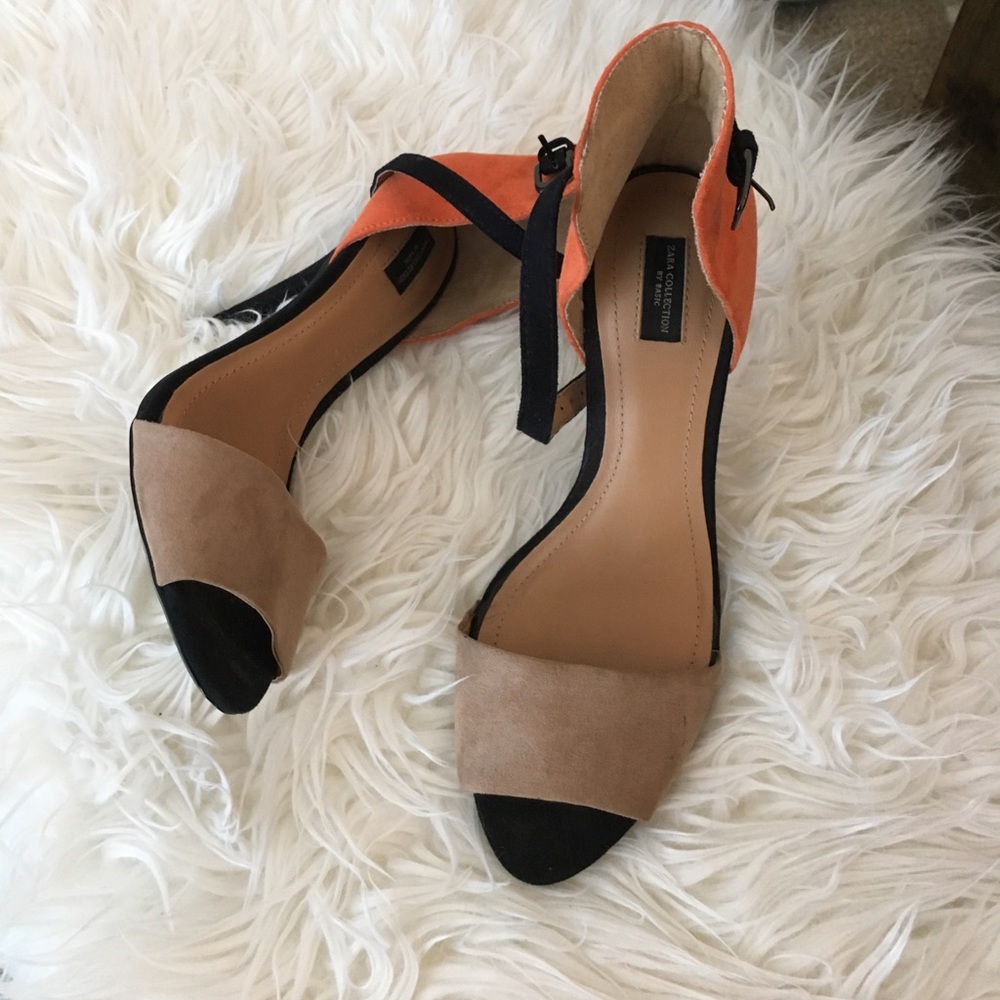 Zara Orange and taupe color heeled sandals