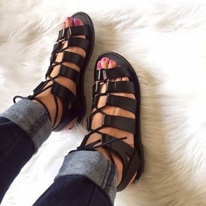 Black Lace Up Gladiator Sandals