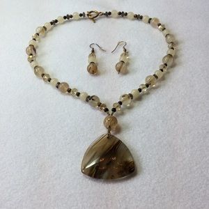 FINAL SALE PRICE Earthy Stone & Swarovski Necklace and Earring Set