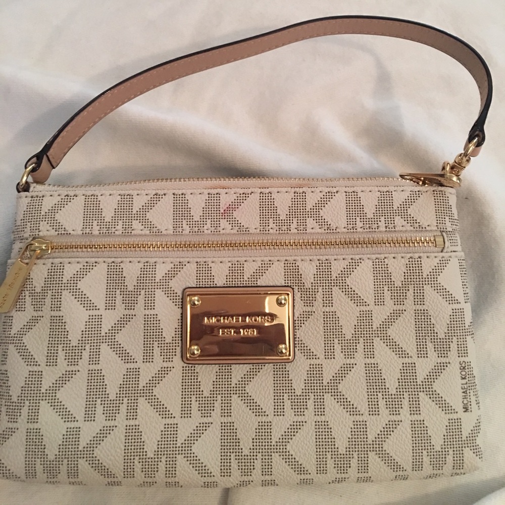 Beige with gold wristlet.