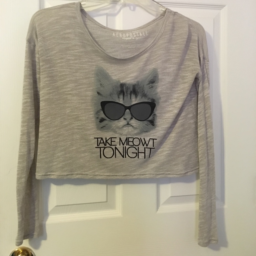 Aero "take meowt tonight" graphic crop top