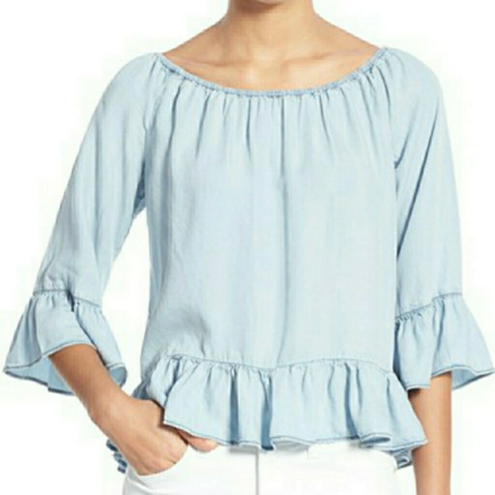 Sale Sanctuary Bell Sleeve Off Shoulder Ruffle Top