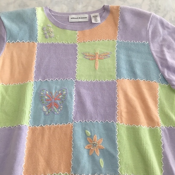 Pastel rainbow patchwork top Sz L Alfred Dunner - Picture 2 of 4