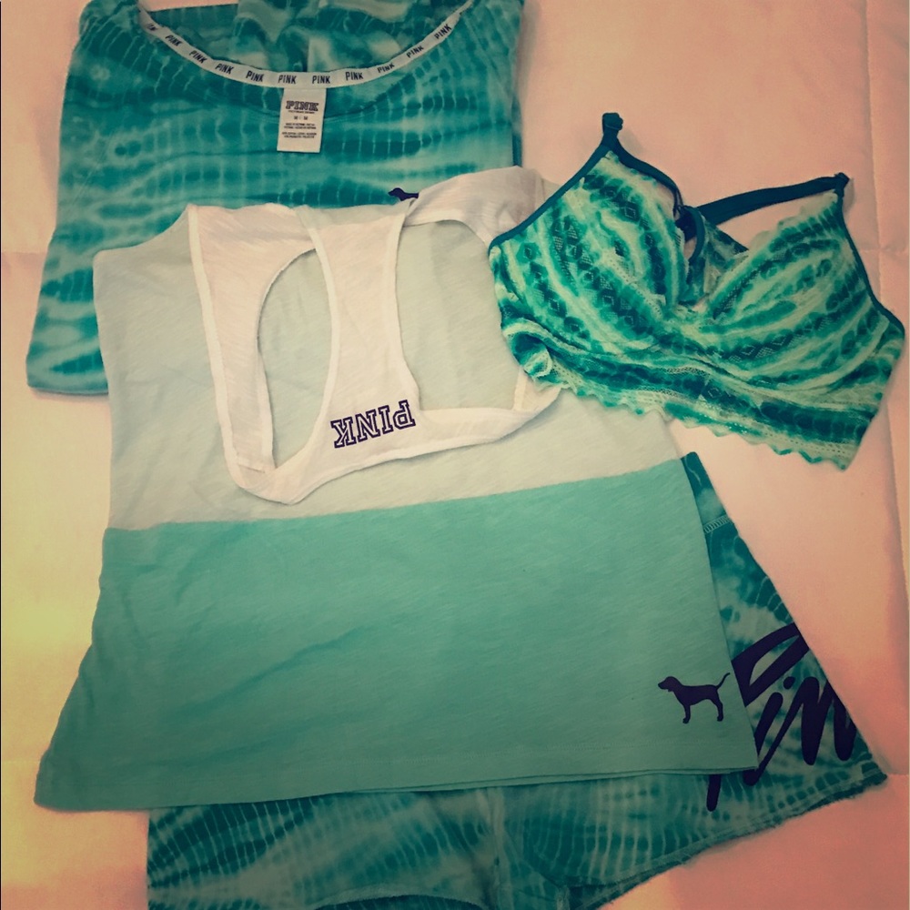 🎀PINK VS Ultimate Beach Teal Tie Dye 4-in-1 Set🎀