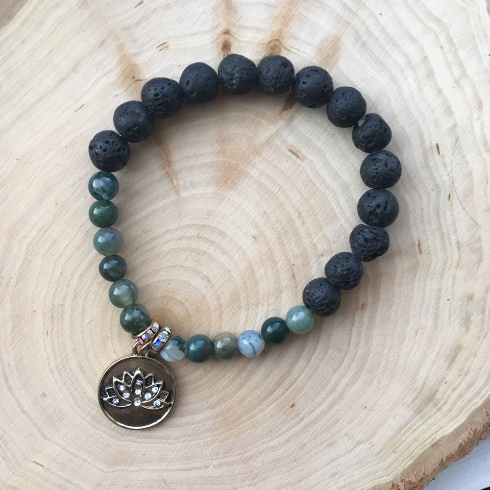 Lotus flower Oil diffuser gemstone bracelet