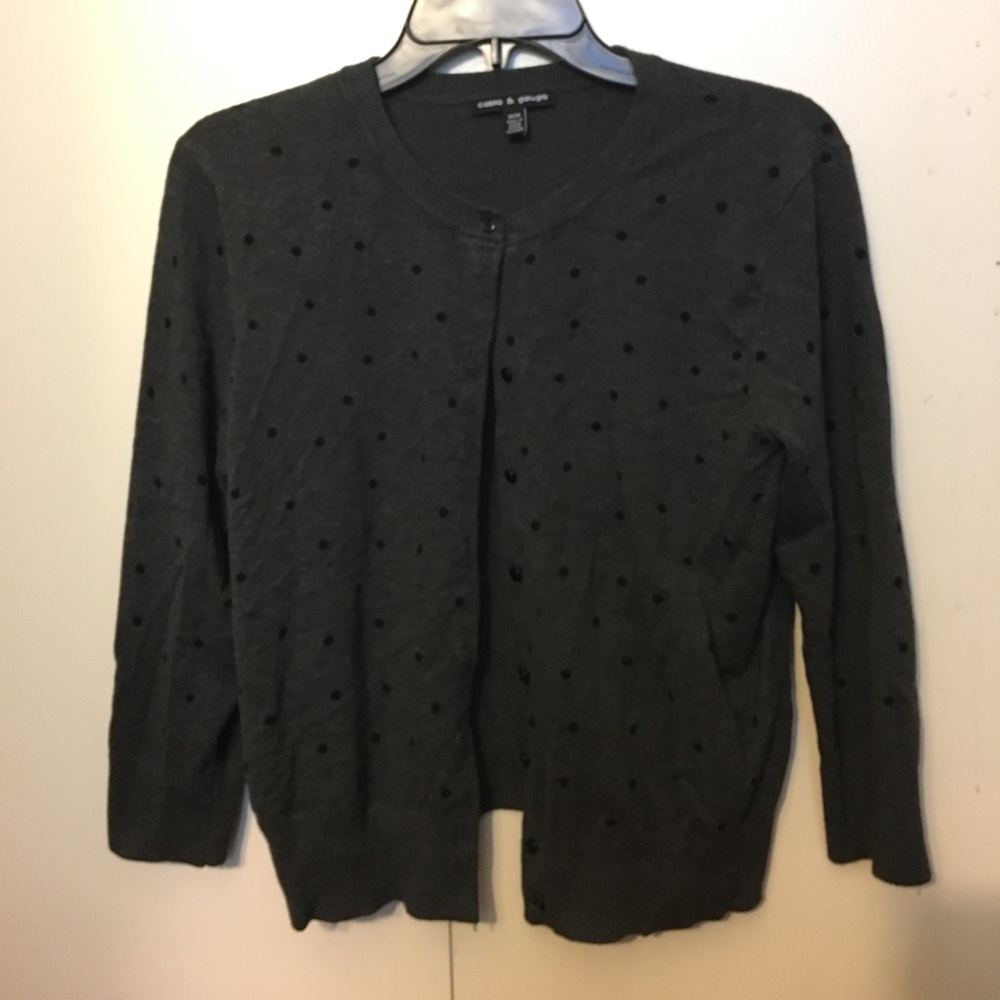 grey polka dot button down sweater
