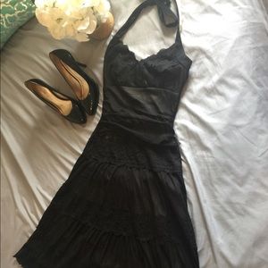 Laced halter top black dress