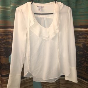 H&M cream ruffle blouse with neck tie