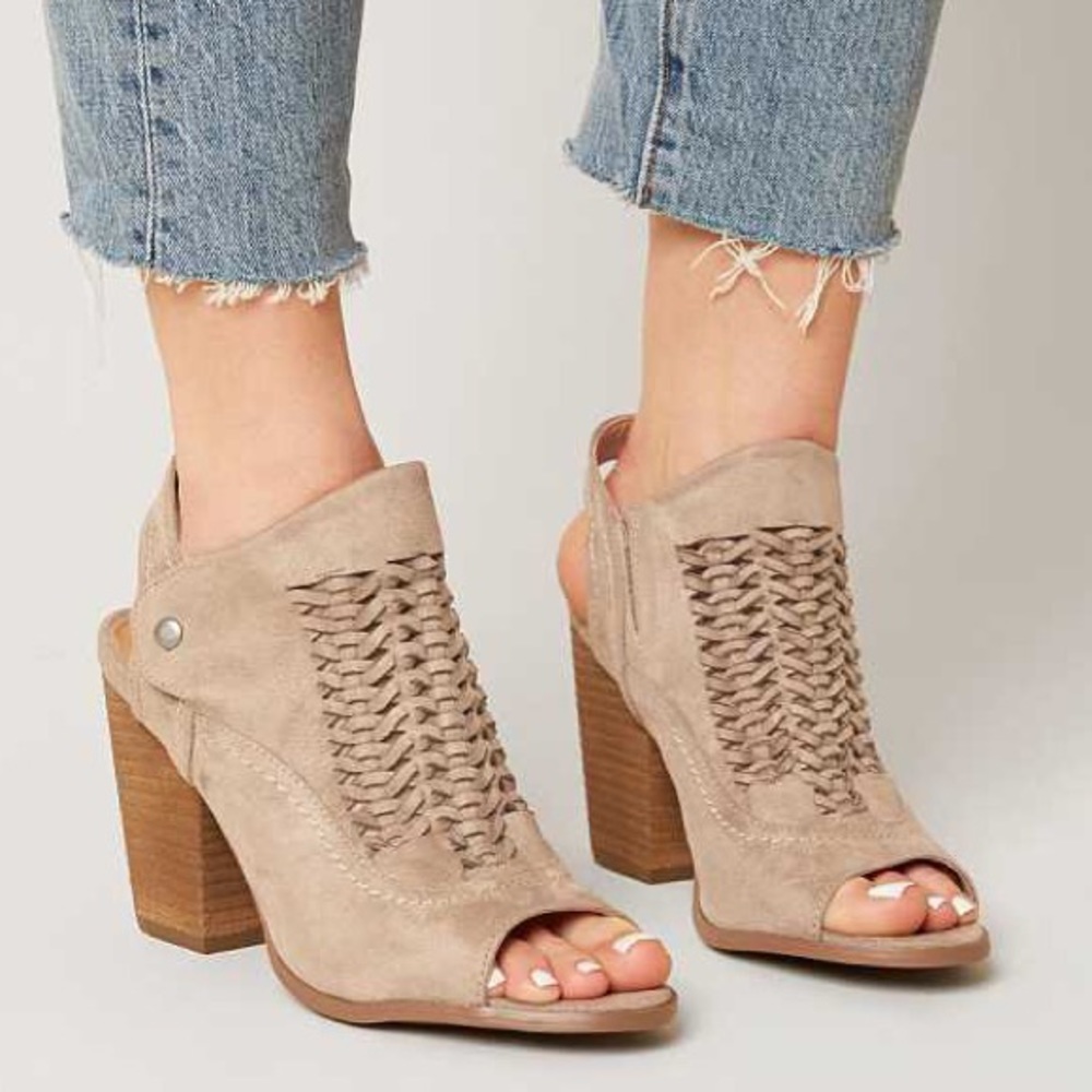 Woven Distressed Slingback Open Toe Bootie - Picture 2 of 6