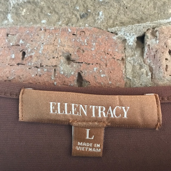 Ellen Tracy Brown Scoop Neck Top with Gold Detail - Picture 2 of 4