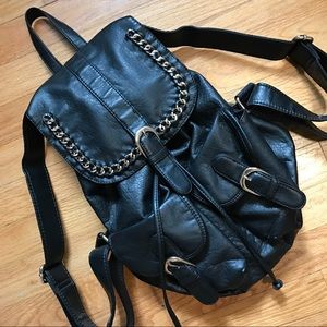 black pebbled leather backpack