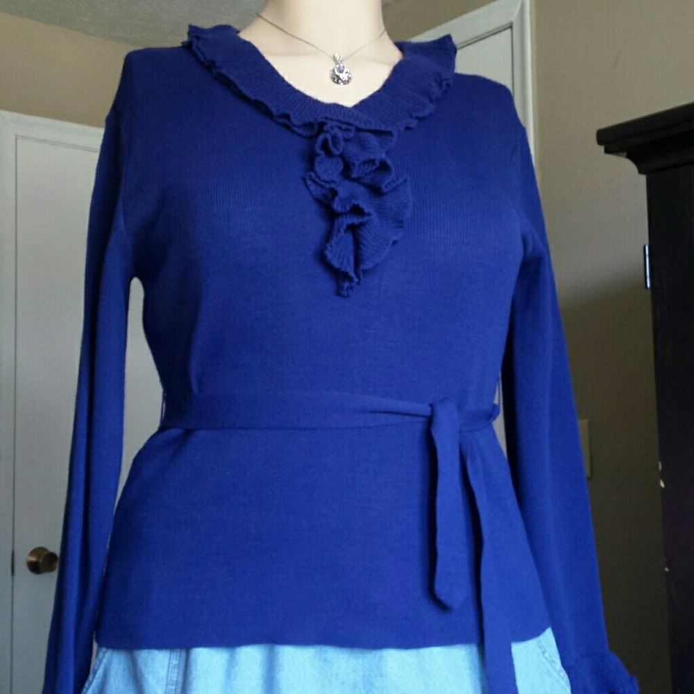 Sweater with Ruffles on Neck and Sleeves