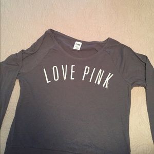 Thin long sleeve off the shoulder pink top