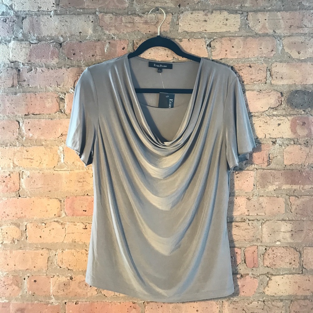 Evan-Picone Silver Gray Illusion Scoop Neck