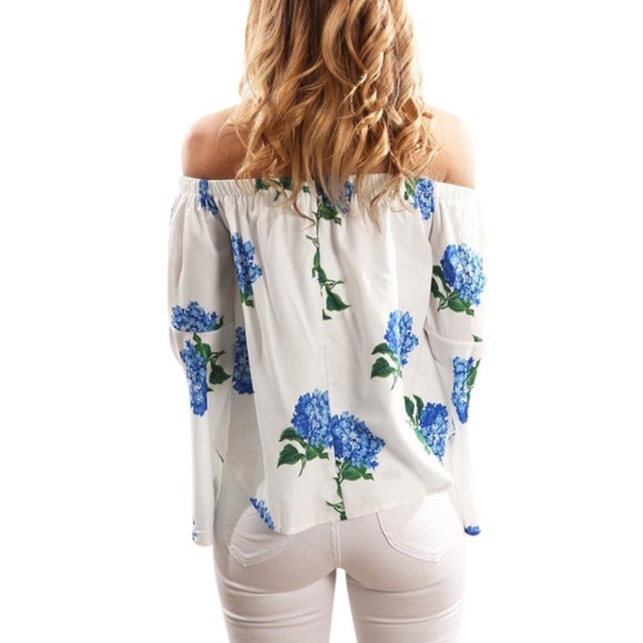 Blue Floral Off the Shoulder Top - Picture 2 of 4