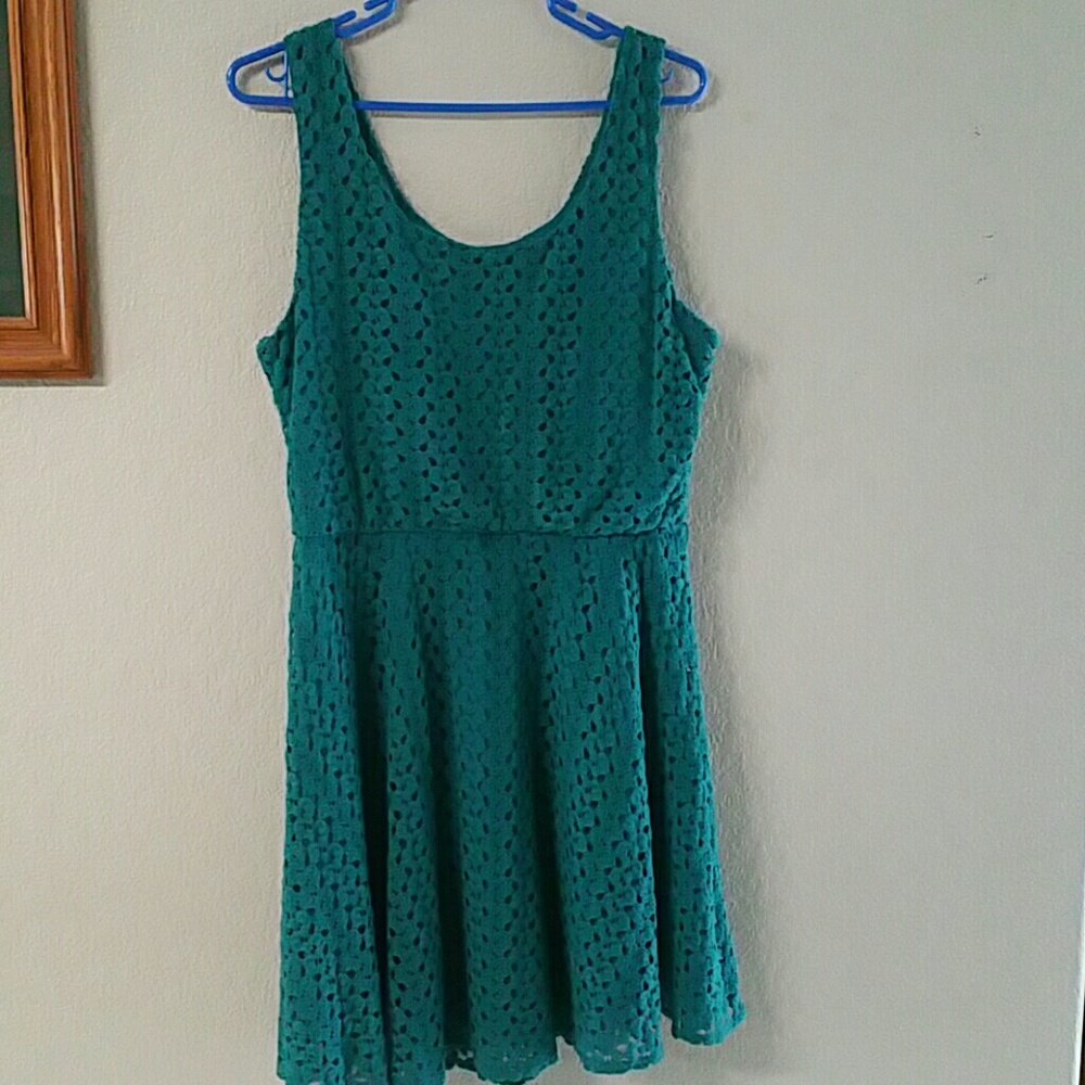 Turquoise crocheted dress with lining