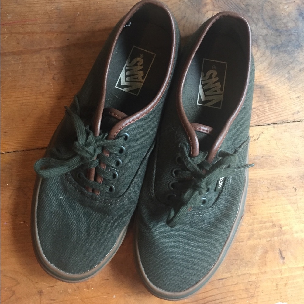 green authentic leather trim vans