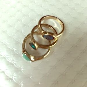 Set of 3 faux gold rings with blue/green stones