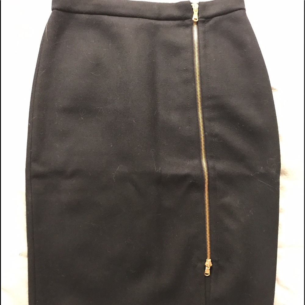 Black wool pencil skirt with gold zipper