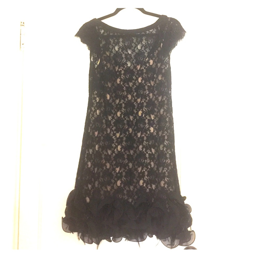 Lace and feather cocktail dress