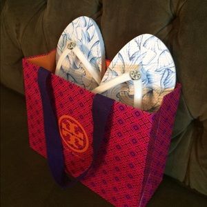 Tory Burch white flip flips