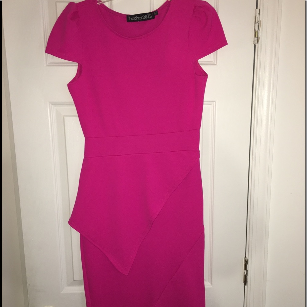 Hot pink midi asymmetrical dress