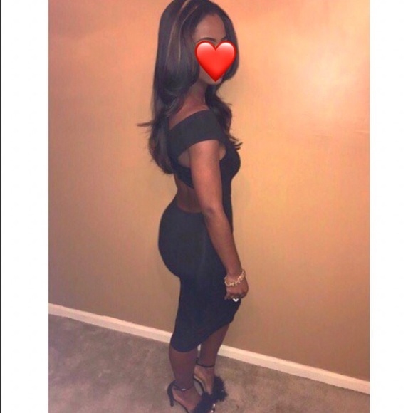 SOLD- Black Off the Shoulder / Bardot Midi Dress - Picture 6 of 7