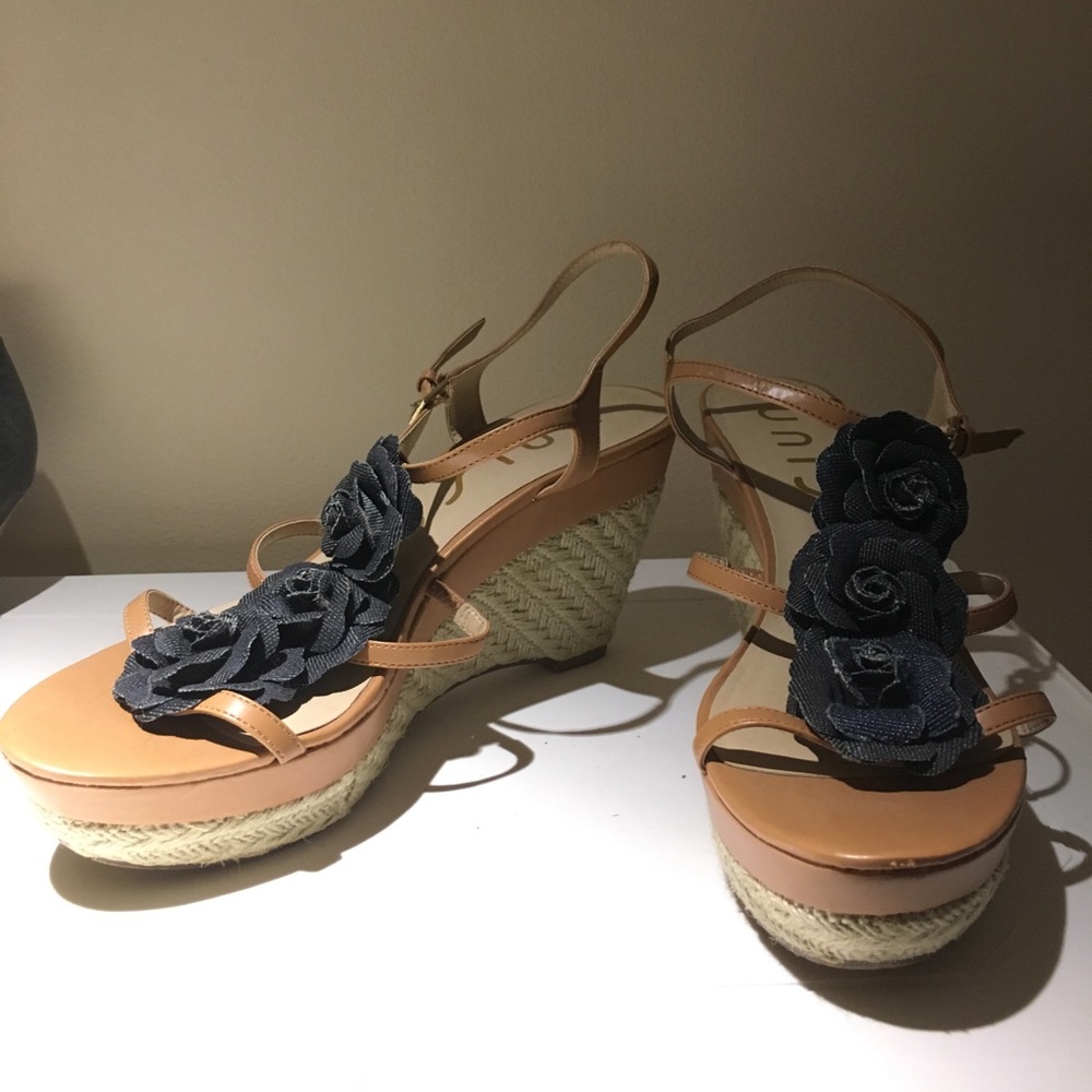 Denim flower espadrilles sandals