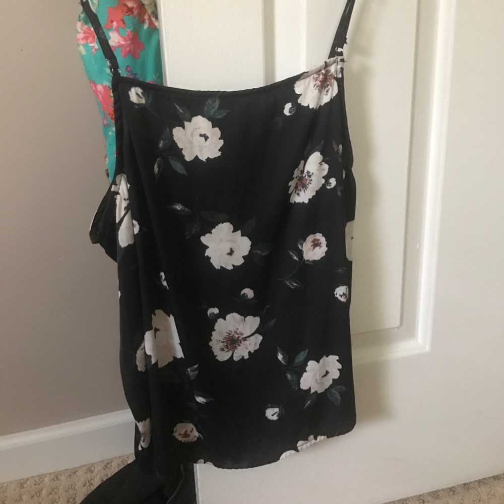 Floral black tank top