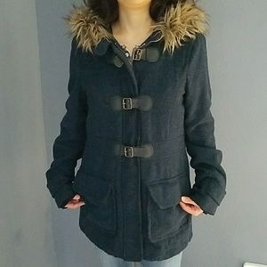Pokadot lined hoodied winter coat