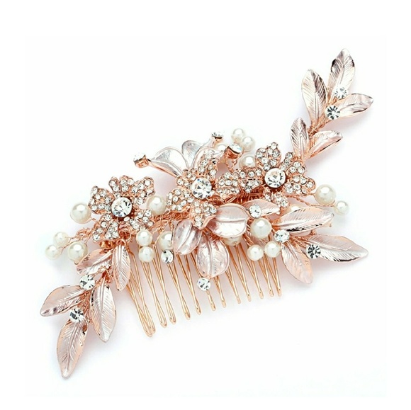 Rose gold plated Bridal Comb main image 3