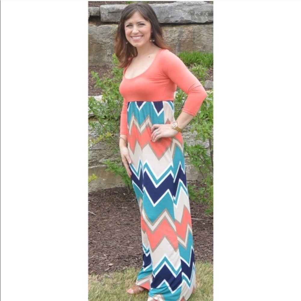 Coral Chevron Maxi Dress