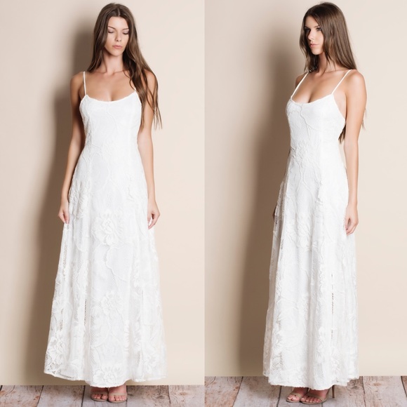 Backless White Lace Maxi Dress - Picture 2 of 4