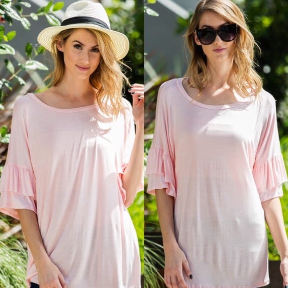 Pink flutter sleeve top - Picture 1 of 1
