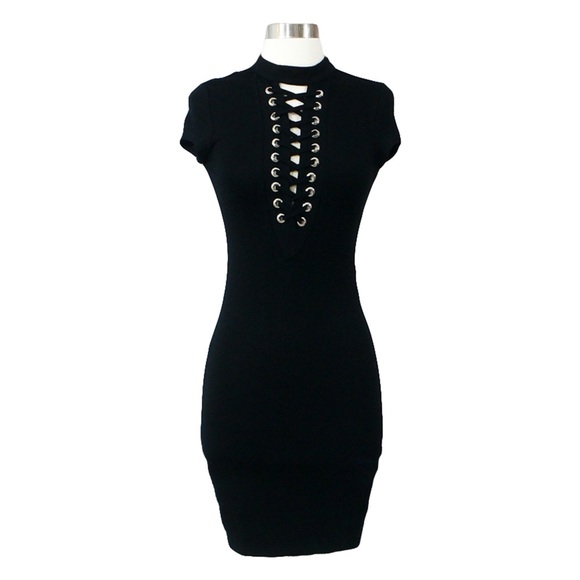 Black Eyelet Bodycon Mini Dress - Picture 5 of 7