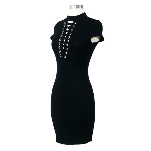 Black Eyelet Bodycon Mini Dress - Picture 6 of 7