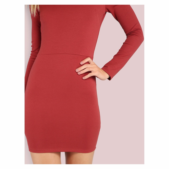 ⚡️Red Long Sleeve Chocker Strappy Bodycon Dress - Picture 4 of 7